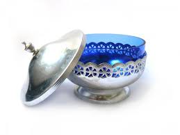 vintage sugar bowl blue glass bowl