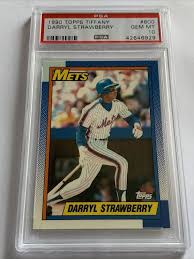 Card fronts have a white border that is complimented by a thin inner frame that is based on team colors. Auction Prices Realized Baseball Cards 1990 Topps Tiffany Darryl Strawberry
