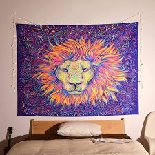 trippy lion tapestry wall hanging