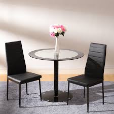 Black Glass Round Table And Chairs Set