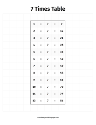 7 Times Table Free Printable Paper