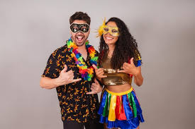 brazilian couple with carnival clothes