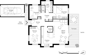 plan maison moderne avec 3 pièces ooreka
