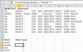 countif how to count words in excel