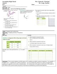 Math 8 Lesson Plan 41 Graphing Systems