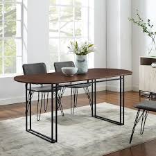 Welwick Designs 71 In Walnut Wood And Metal Modern Double Drop Leaf Dining Table Brown