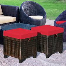 Set Of 2 Outdoor Rattan Footstool