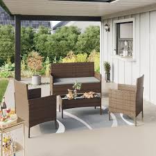 Tozey 4 Pieces Brown Wicker Patio