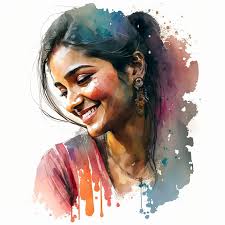 Portrait Of Indian Woman Water Color Paint