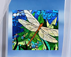 Faux Stained Glass Dragonfly Window