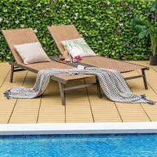 2 Person Patio Chaise Lounge With Middle Panel Brown Costway