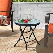 Mf Studio Round Glass Side Table Folding Coffee Tea Table D17 7 Inch Suitable For Porch Garden Green Size Dia17 7 Inch H17 7 Inch