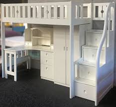 Set is made of dark wood. White Handmade Highsleeper Bed With Stairs Desk And Wardrobe