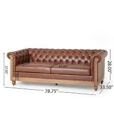 Noble House Glencoe Upholstered Tufted 3 Seater Sofa With Nailhead Trim Cognac Brown And Natural