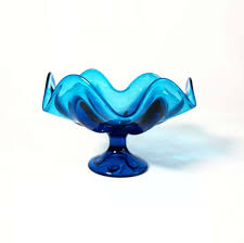 Viking Teal Aqua Blue Pedestal Dish