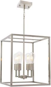Amazon Com 4 Light Vinluz Modern Style Lighting In Brushed Nickel Finish Industrial Cage Dining Room Chandelier Metal Hanging Pendant Light Fixture Home Improvement