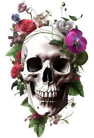 Wall Art Print Skull Flowers