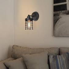 Lnc 1 Light Rustic Wall Sconce Graphite Black Modern Industrial Farmhouse Barn Mini Cage Wall Lamp A03481 The Home Depot