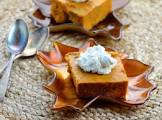 baked butternut squash pudding topped with ginger whipped cream