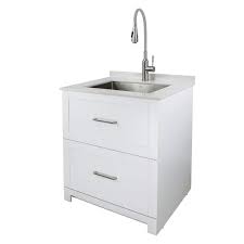 Transolid Tcg 3025 Wc All In One 29 In X 25 5 In Quartz Undermount Laundry Utility Sink And Cabinet With Faucet In Matte White
