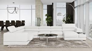 Zuri Furniture Wynn White Leather Sectional With Adjustable Headrests Left Chaise
