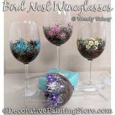 Bird Nest Wine Glasses Painting Pattern