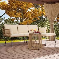 3 Pieces Outdoor Patio Wicker Lounge