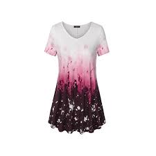 Womens Floral Short Sleeve Swing Loose T Shirt