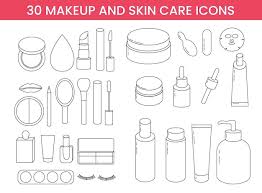 set of makeup and skin care line icons