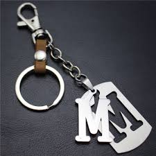Capital Letter M Separable Stainless Steel Pendant Leather Keychains Charm Bag Hang Car Keyring 26 Letters Series Gift