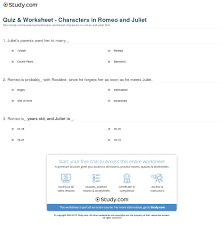 Quiz Worksheet Characters In Romeo And Juliet Study Com