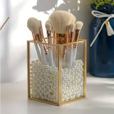 makeup brush holder 1 slot golden metal