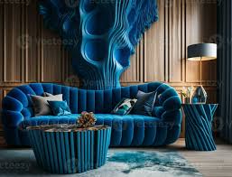 blue velvet sofa and stump coffee