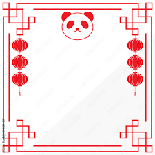 パンダさんと中華風の背景正方形ホワイト＆レッド素材庫向量圖| Adobe Stock
