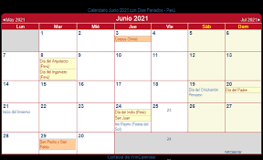 Próximo feriado largo junio 2021. Calendario Junio 2021 Con Dias Feriados Peru