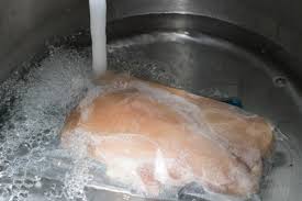 The hot water is mildly cooking the edges, but that doesn't affect the submerge the frozen chicken breast. Food Hack Defrost Frozen Foods Fast Diy Network Blog Made Remade Diy