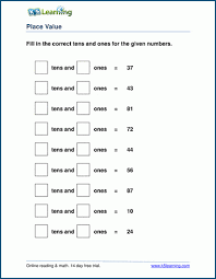 Math worksheets according to topics math worksheets according to grades interactive zone math lessons for grade 1. 1st Grade Place Value And Number Charts Worksheets Free Printable K5 Learning