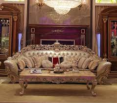 Leather Sofa With Wood Carving