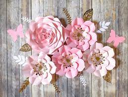 Paper Flowers Wall Decor In Blush And