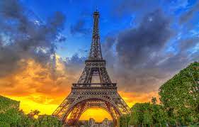 Photo of eiffel tower at sunset in paris. Wallpaper The Sky Trees Sunset France Paris Eiffel Tower Paris Architecture France Eiffel Tower Images For Desktop Section Gorod Download