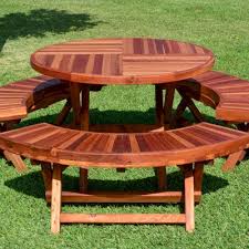Round Wood Folding Picnic Table With