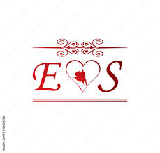 es love initial with red heart and rose
