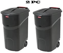 2 Pc 45 Gallon Wheeled Trash Can