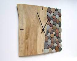 Wood Stone Clock 11 Rustic Wall Clock