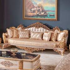 french style golden wooden sofa design