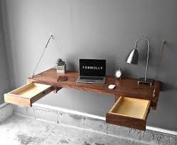 Do you need additional floor space? Floating Desk With Storage Walnut Wall Mounted Desk Wall Etsy Floating Desk Wall Desk Home Desk