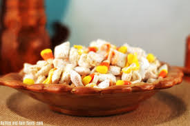 Chill 2 hours or let sit at room temperature overnight (break into individual pieces, but leave some. Candy Corn Puppy Chow Recipe A Muddy Buddy Recipe For Fall
