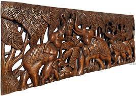 Elephant Family Wood Carved Wall Panel