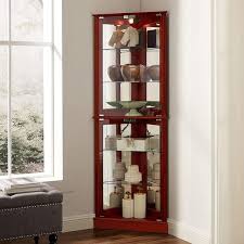 cherry lighted corner curio cabinet