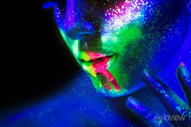 Neon Paint Lips And Face Fashion Model